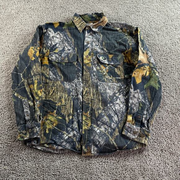 Mossy Oak Shirt Mens Medium Chamois Break Up Camouflage Camo Hunting Button Up - Picture 1 of 11